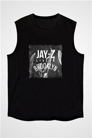 Jay-Z Baskılı Unisex Siyah Kolsuz Tişört
