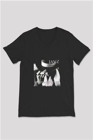 Jay-Z Baskılı Unisex Siyah V Yaka Tişört