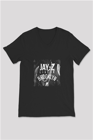 Jay-Z Baskılı Unisex Siyah V Yaka Tişört
