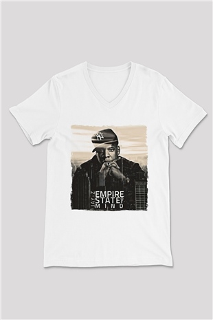 Jay-Z Beyaz Unisex V Yaka Tişört
