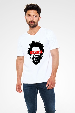 Jay-Z Beyaz Unisex V Yaka Tişört