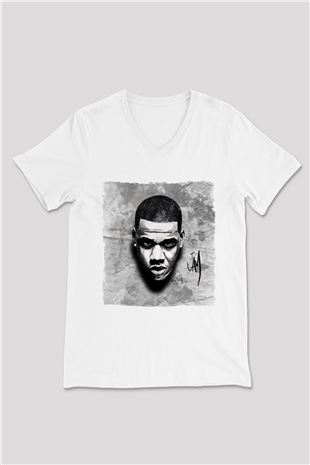 Jay-Z Beyaz Unisex V Yaka Tişört