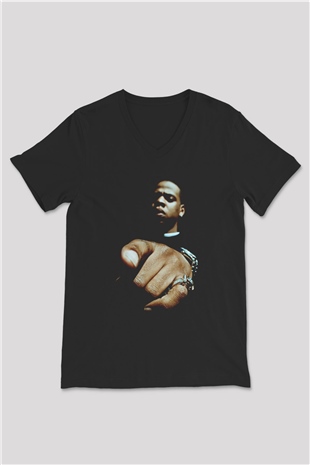 Jay-Z Siyah Unisex V Yaka Tişört