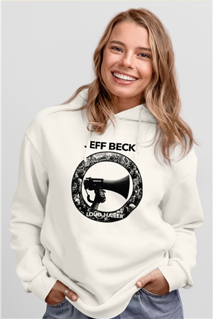 Jeff Beck Beyaz Unisex Kapşonlu Sweatshirt