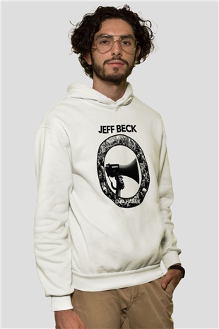 Jeff Beck Beyaz Unisex Kapşonlu Sweatshirt