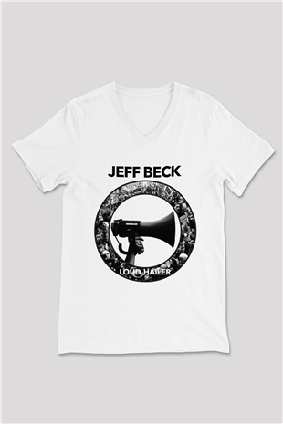 Jeff Beck Beyaz Unisex V Yaka Tişört T-Shirt
