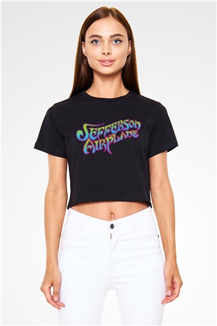 Jefferson Airplane Siyah Crop Top Tişört