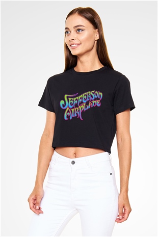 Jefferson Airplane Siyah Crop Top Tişört