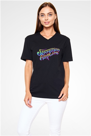 Jefferson Airplane Siyah Unisex V Yaka Tişört T-Shirt