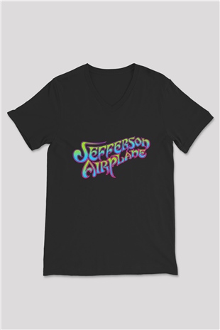 Jefferson Airplane Siyah Unisex V Yaka Tişört T-Shirt