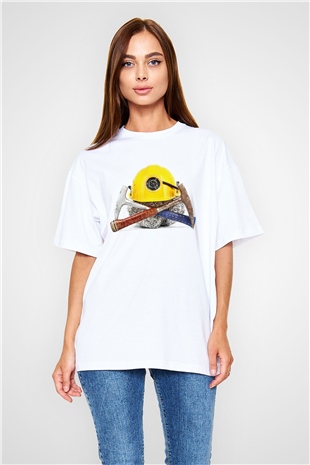 Jeolog Beyaz Unisex Oversize Tişört T-Shirt