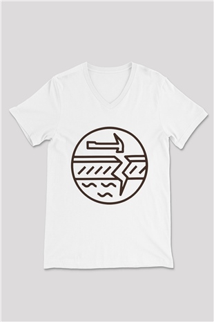 Jeolog Beyaz Unisex V Yaka Tişört T-Shirt