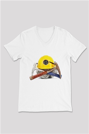 Jeolog Beyaz Unisex V Yaka Tişört T-Shirt
