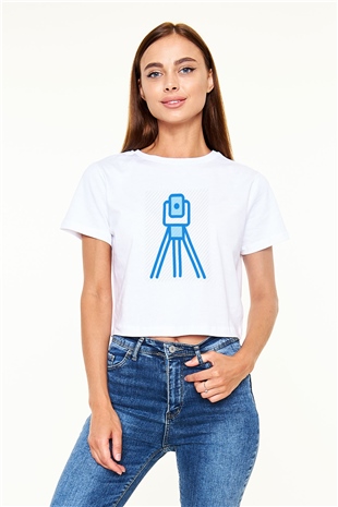 Jeoloji mühendisi Beyaz Croptop Tişört