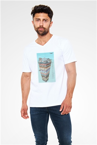 Jeoloji mühendisi Beyaz Unisex V Yaka Tişört T-Shirt