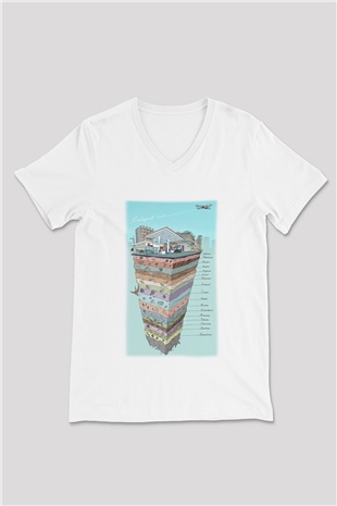 Jeoloji mühendisi Beyaz Unisex V Yaka Tişört T-Shirt