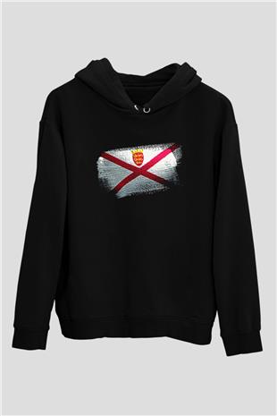 Jersey Bayrağı Baskılı Unisex Siyah Hoodie