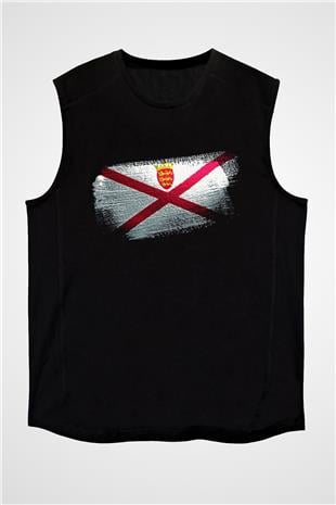 Jersey Bayrağı Baskılı Unisex Siyah Kolsuz Tişört