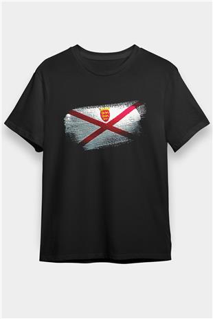 Jersey Bayrağı Baskılı Unisex Siyah Tişört