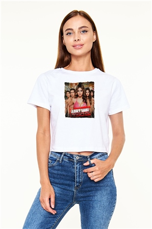 Jersey Shore Beyaz  Crop Top Tişört