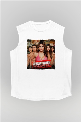 Jersey Shore Beyaz Unisex Kolsuz Tişört