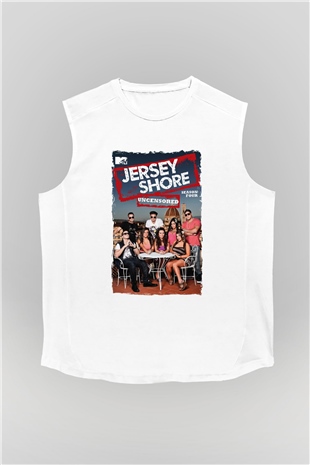 Jersey Shore Beyaz Unisex Kolsuz Tişört
