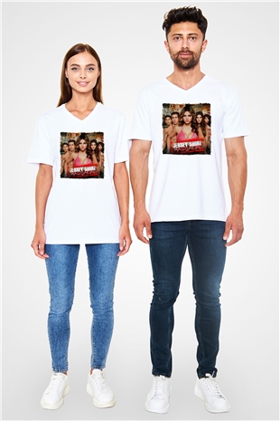 Jersey Shore Beyaz Unisex V Yaka Tişört