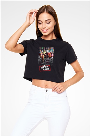Jersey Shore Siyah  Crop Top Tişört