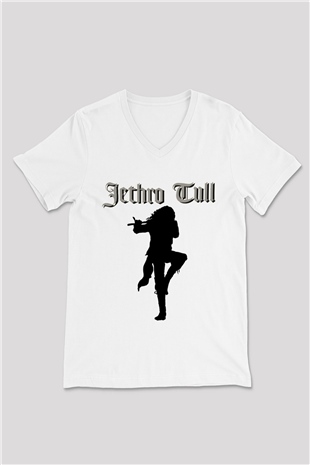 Jethro Tull Beyaz Unisex V Yaka Tişört T-Shirt
