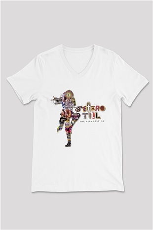 Jethro Tull Beyaz Unisex V Yaka Tişört T-Shirt