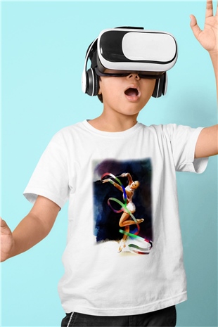 Jimnastik Baskılı Beyaz Unisex Çocuk Tişört