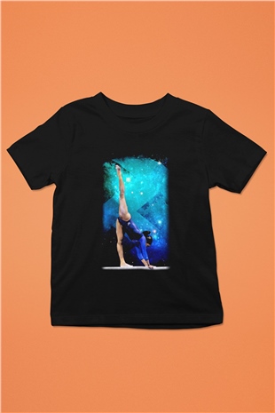 Jimnastik Baskılı Siyah Unisex Çocuk Tişört