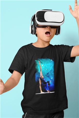 Jimnastik Baskılı Siyah Unisex Çocuk Tişört