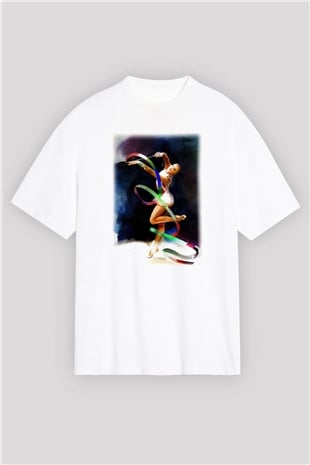Jimnastik Beyaz Unisex Oversize Tişört T-Shirt