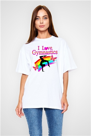 Jimnastik Beyaz Unisex Oversize Tişört T-Shirt