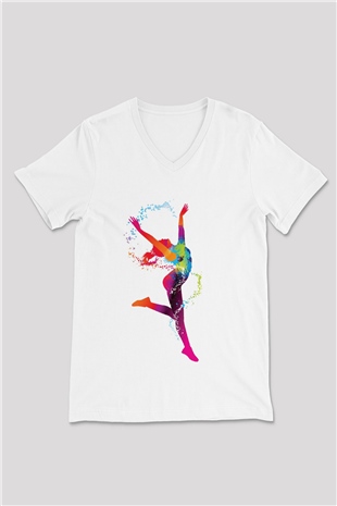 Jimnastik Beyaz Unisex V Yaka Tişört