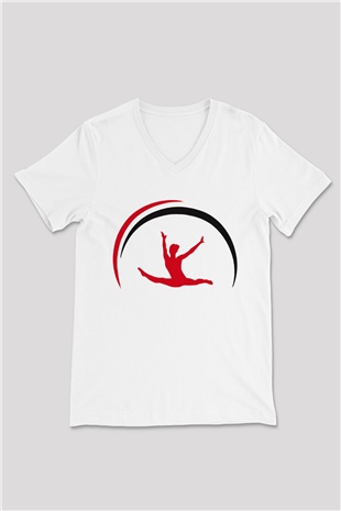Jimnastik Beyaz Unisex V Yaka Tişört T-Shirt