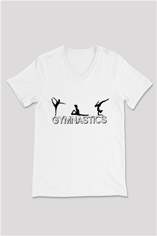 Jimnastik Beyaz Unisex V Yaka Tişört T-Shirt