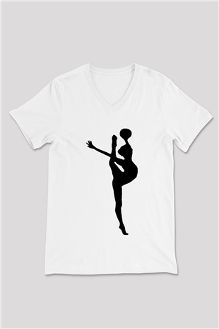Jimnastik Beyaz Unisex V Yaka Tişört T-Shirt