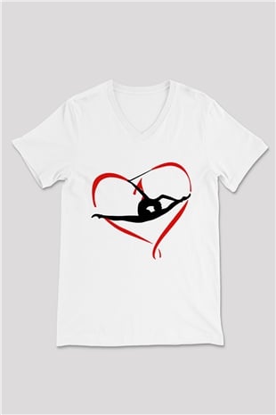 Jimnastik Beyaz Unisex V Yaka Tişört T-Shirt