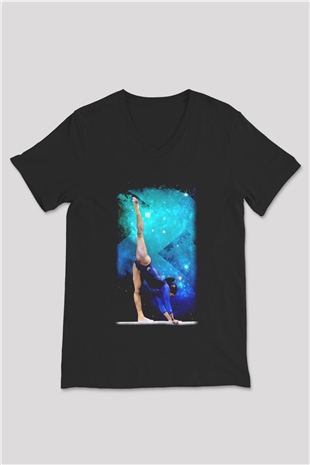 Jimnastik Siyah Unisex V Yaka Tişört T-Shirt