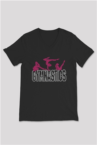 Jimnastik Siyah Unisex V Yaka Tişört T-Shirt