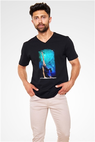 Jimnastik Siyah Unisex V Yaka Tişört T-Shirt
