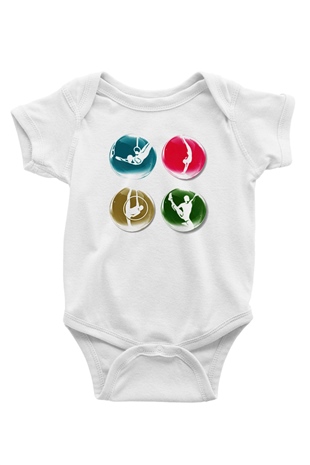 Jimnastikçi Baskılı Beyaz Unisex Bebek Body - Zıbın
