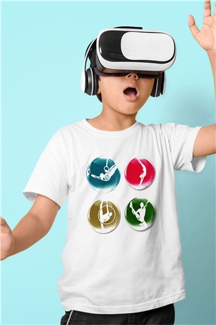 Jimnastikçi Baskılı Beyaz Unisex Çocuk Tişört
