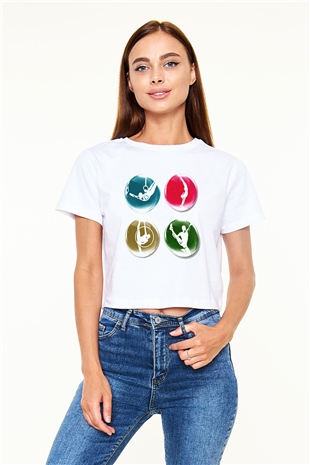 Jimnastikçi Beyaz Croptop Tişört