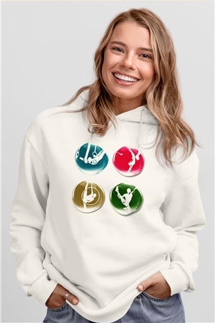 Jimnastikçi Beyaz Unisex Hoodie