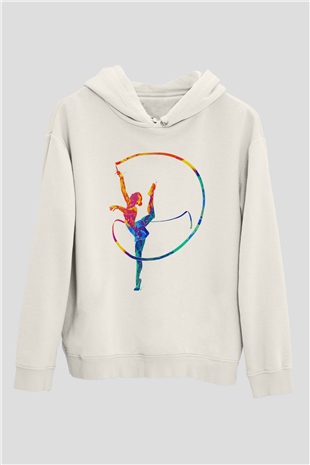 Jimnastikçi Beyaz Unisex Kapüşonlu Sweatshirt