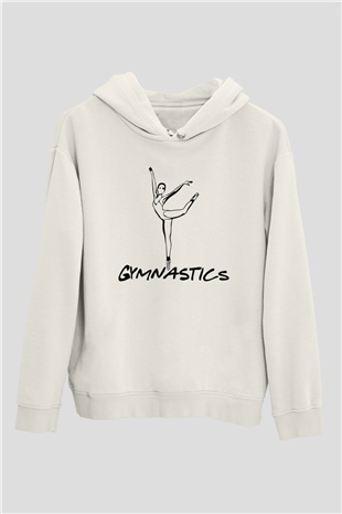 Jimnastikçi Beyaz Unisex Kapüşonlu Sweatshirt