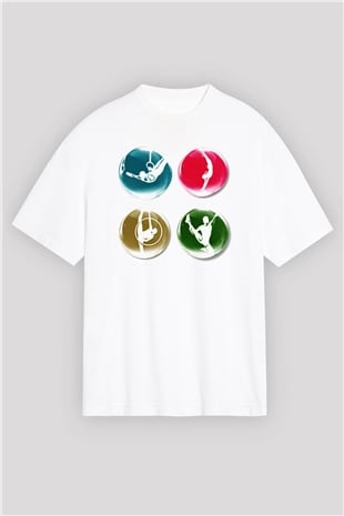 Jimnastikçi Beyaz Unisex Oversize Tişört T-Shirt